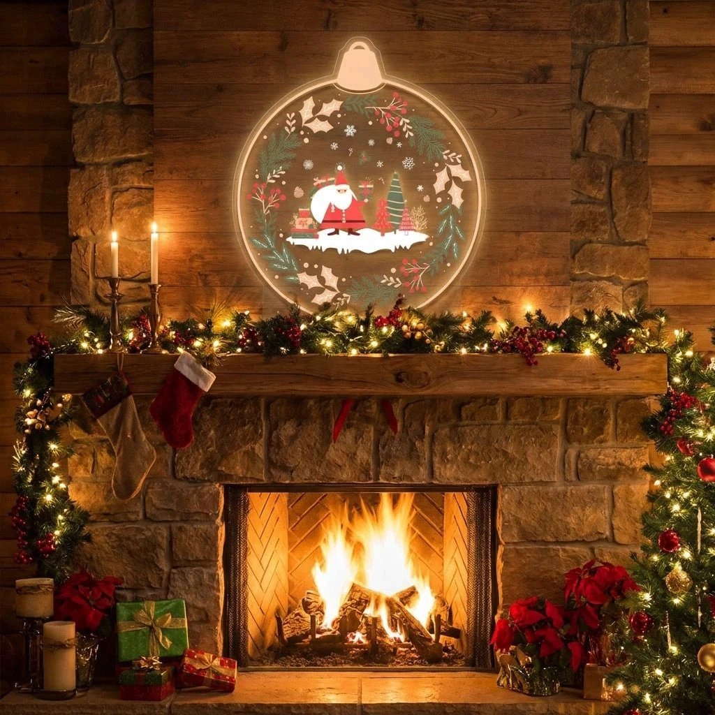 Christmas LED Neon Sign with Santa and Winter Forest Scene