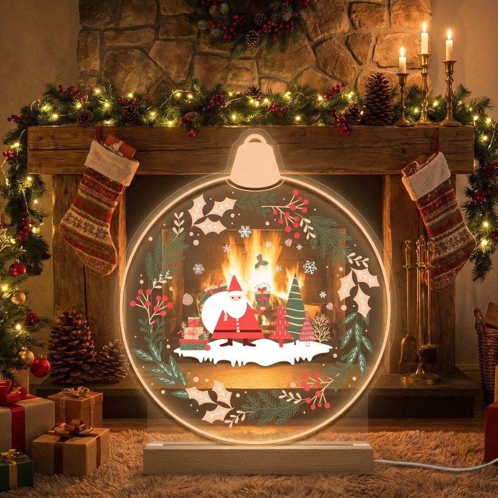Christmas LED Neon Sign with Santa and Winter Forest Scene