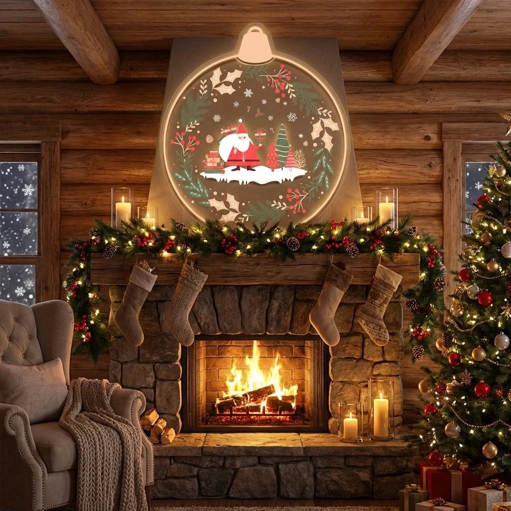 Christmas LED Neon Sign with Santa and Winter Forest Scene