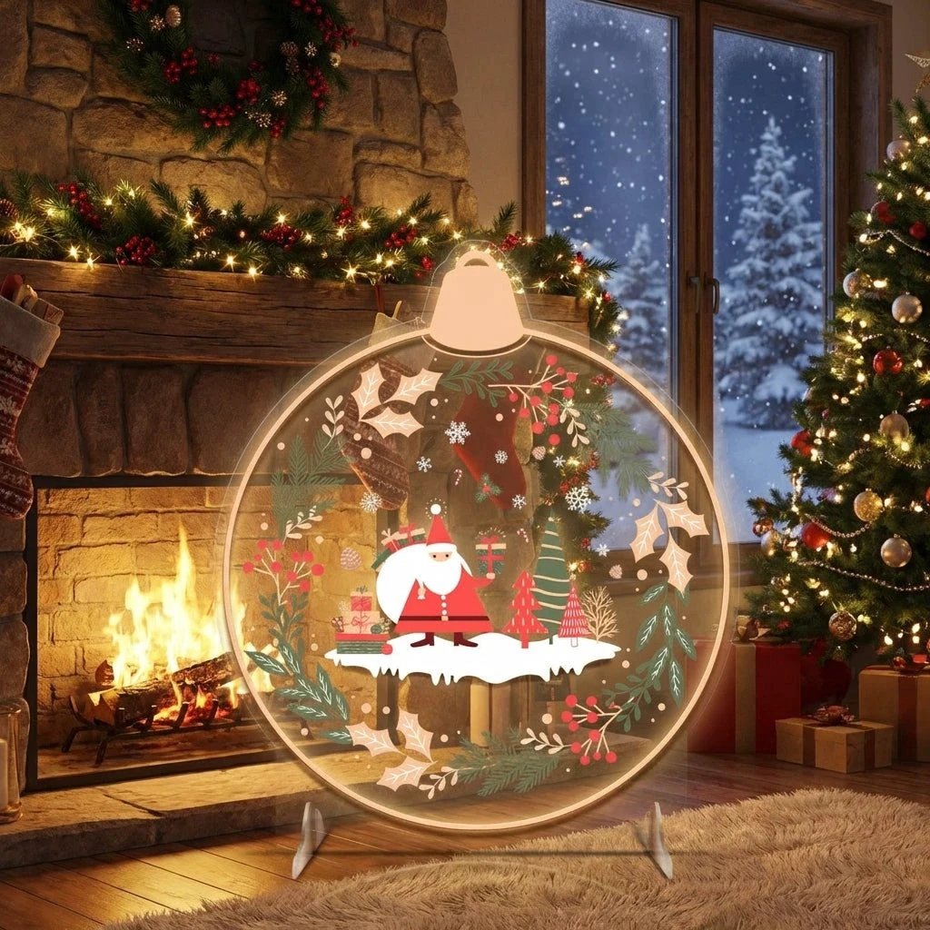 Christmas LED Neon Sign with Santa and Winter Forest Scene