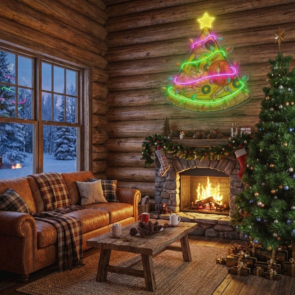 Christmas Pizza Tree Led Neon Sign Light