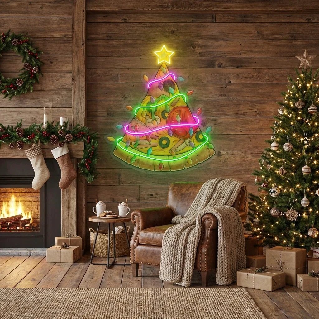Christmas Pizza Tree Led Neon Sign Light