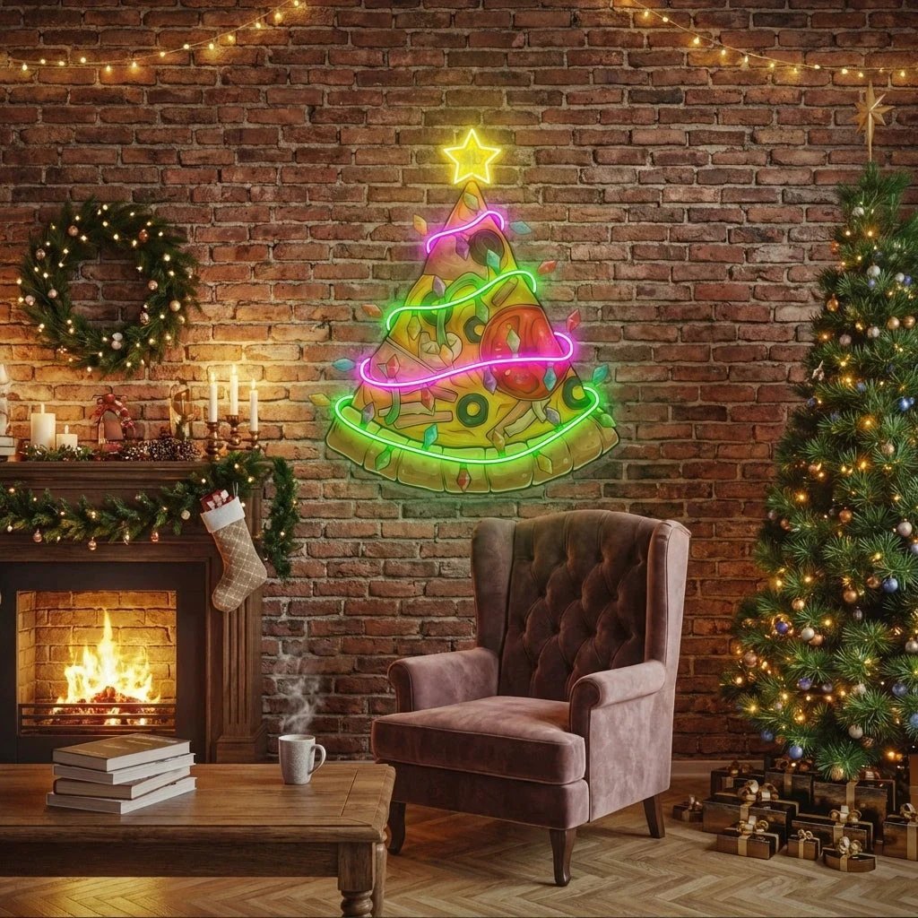 Christmas Pizza Tree Led Neon Sign Light