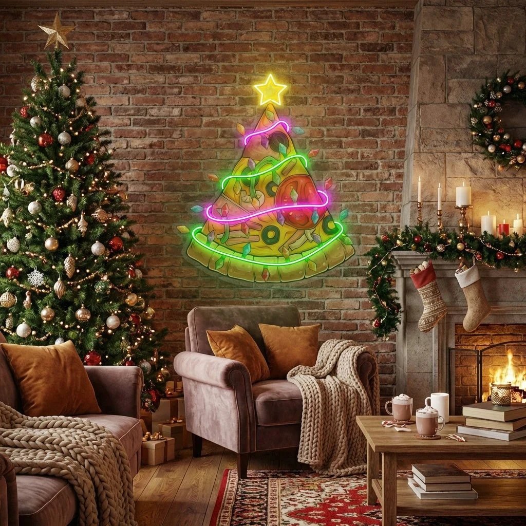 Christmas Pizza Tree Led Neon Sign Light