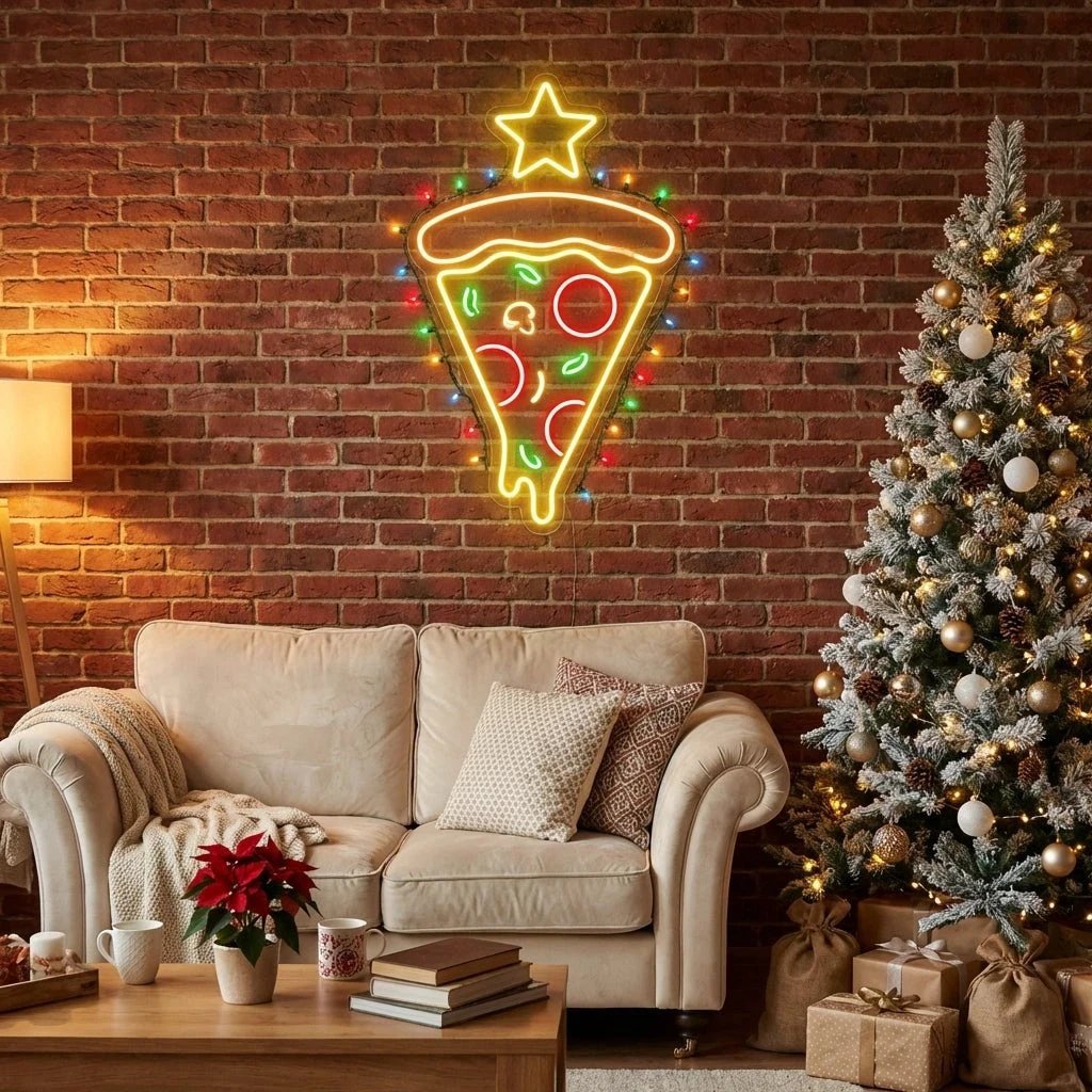 Christmas Pizza Tree Led Neon Sign Light