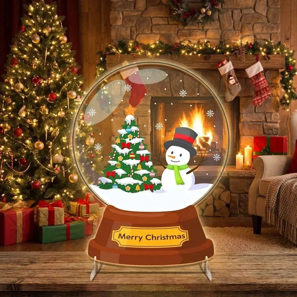 Christmas Snow Globe LED Neon Sign with Snowman and Tree