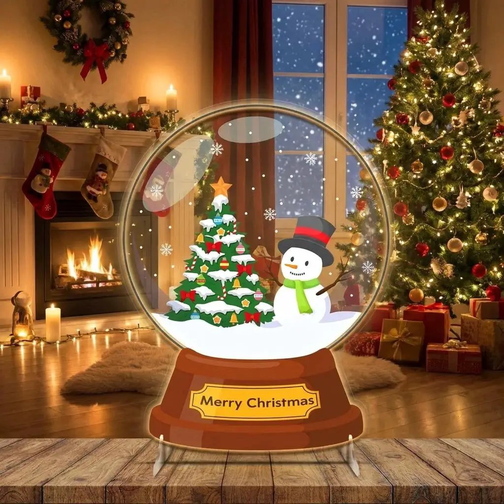 Christmas Snow Globe LED Neon Sign with Snowman and Tree