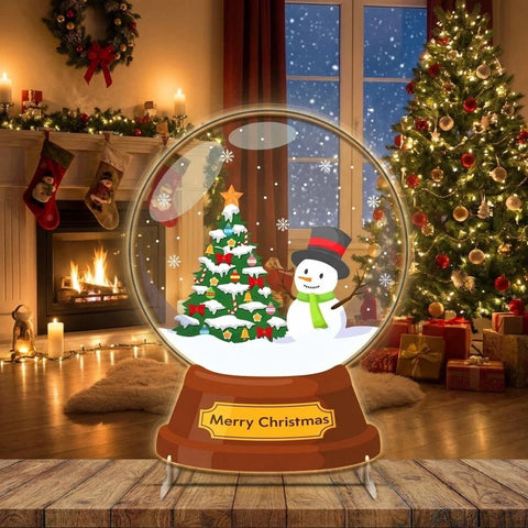 Christmas Snow Globe LED Neon Sign with Snowman and Tree