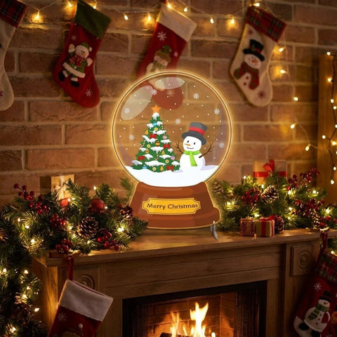 Christmas Snow Globe LED Neon Sign with Snowman and Tree