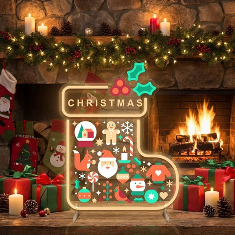 Christmas Stocking LED Neon Sign with Holiday Icons
