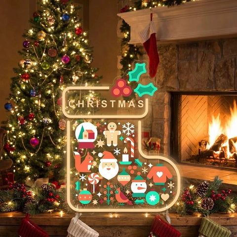 Christmas Stocking LED Neon Sign with Holiday Icons