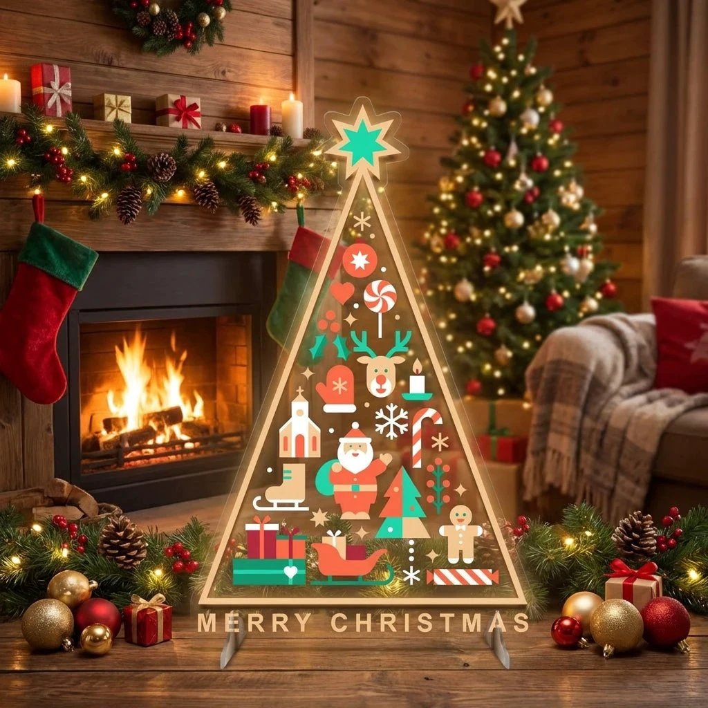 Christmas Tree LED Neon Sign with Holiday Icons