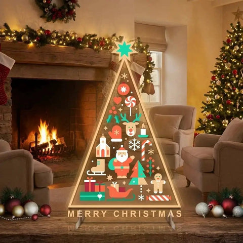 Christmas Tree LED Neon Sign with Holiday Icons