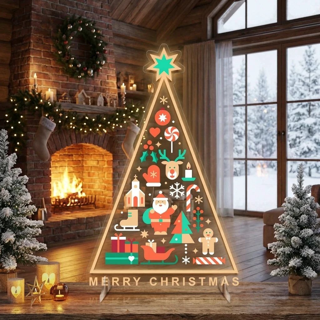Christmas Tree LED Neon Sign with Holiday Icons
