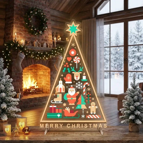 Christmas Tree LED Neon Sign with Holiday Icons