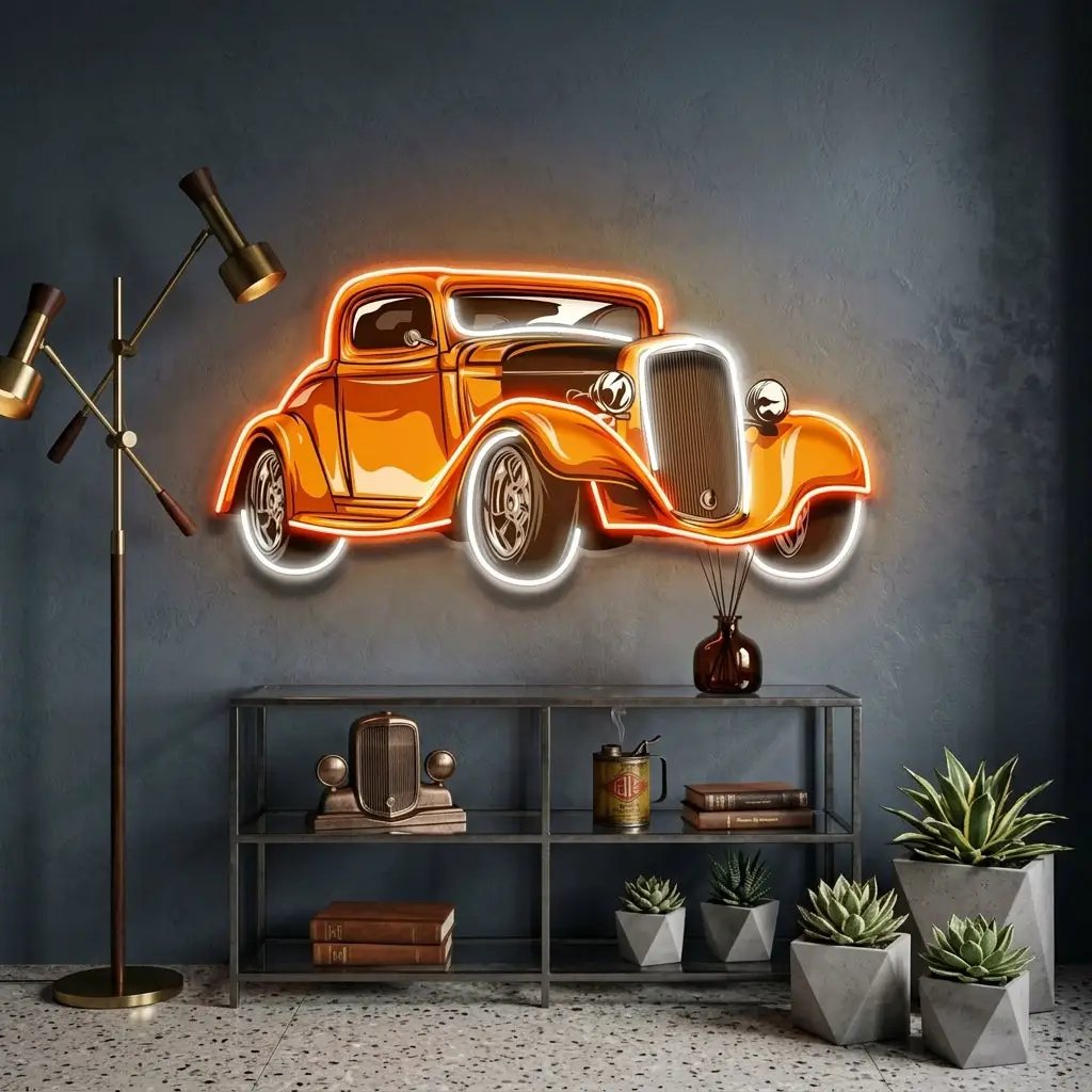 Classic Car On Colid Color LED Neon Sign Light Pop Art