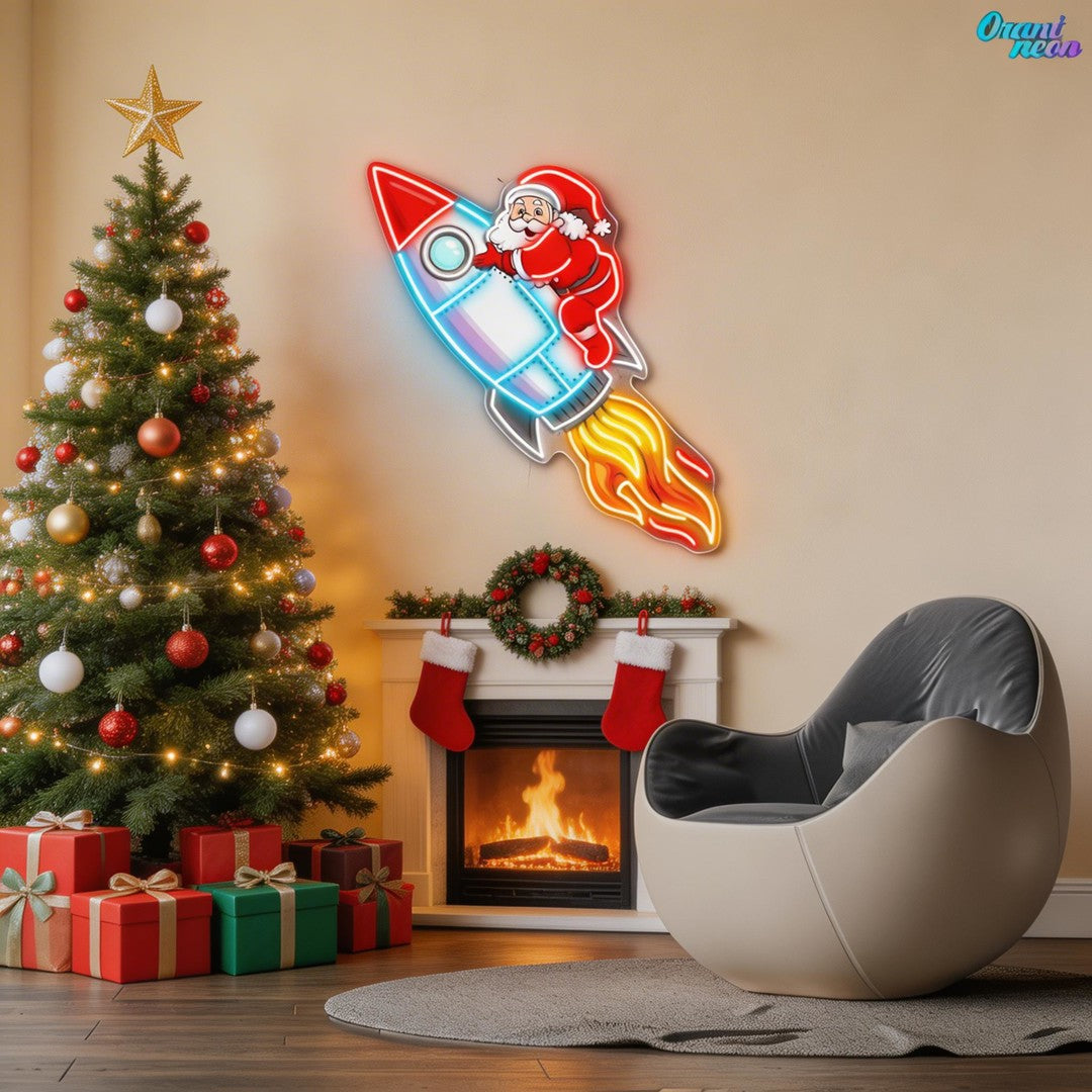 Santa's Rocket: A Holiday Journey Neon Sign Light Artwork