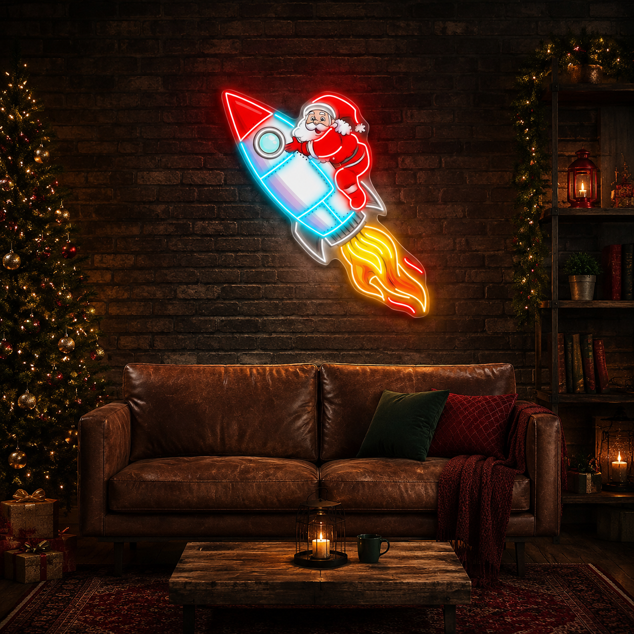 Santa's Rocket: A Holiday Journey Neon Sign Light Artwork