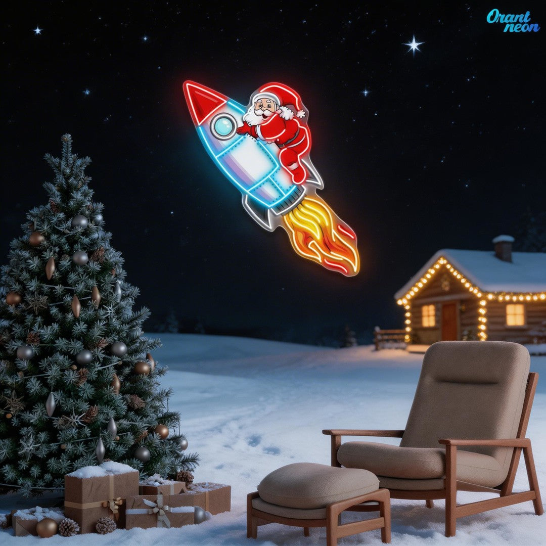 Santa's Rocket: A Holiday Journey Neon Sign Light Artwork