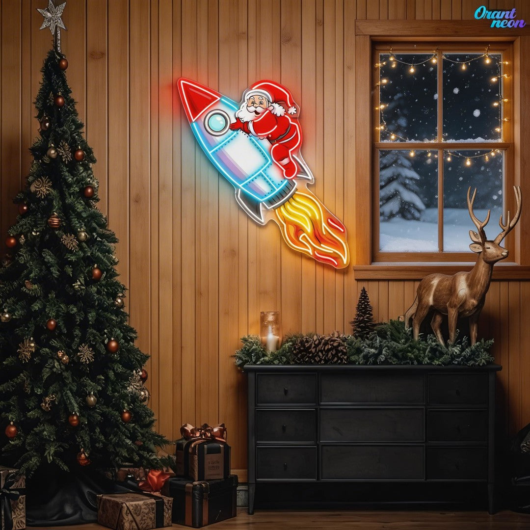 Santa's Rocket: A Holiday Journey Neon Sign Light Artwork