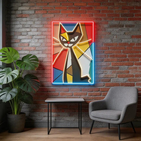 Colorful Cat Painting In Abstract Art LED Neon Sign Light