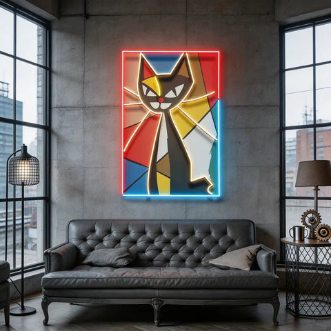 Colorful Cat Painting In Abstract Art LED Neon Sign Light