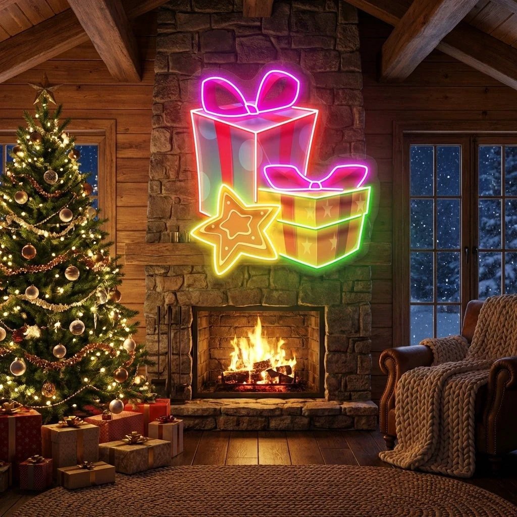 Colorful Christmas Gifts Art work Led Neon Sign Light