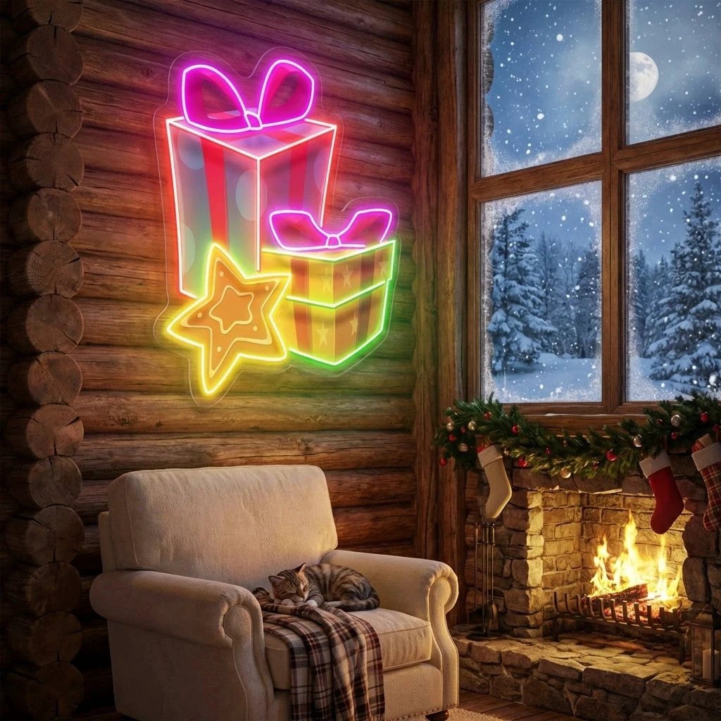 Colorful Christmas Gifts Art work Led Neon Sign Light