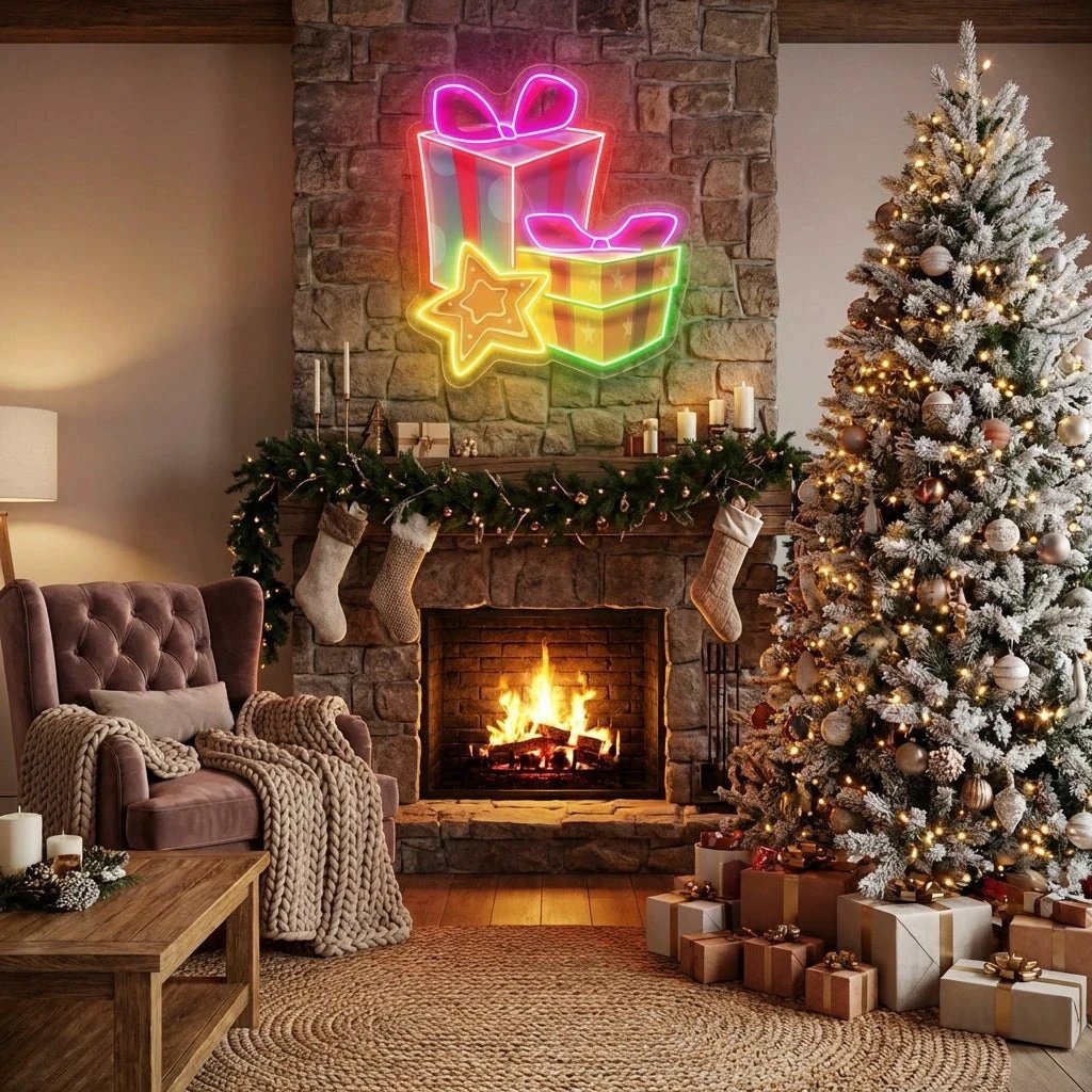 Colorful Christmas Gifts Art work Led Neon Sign Light