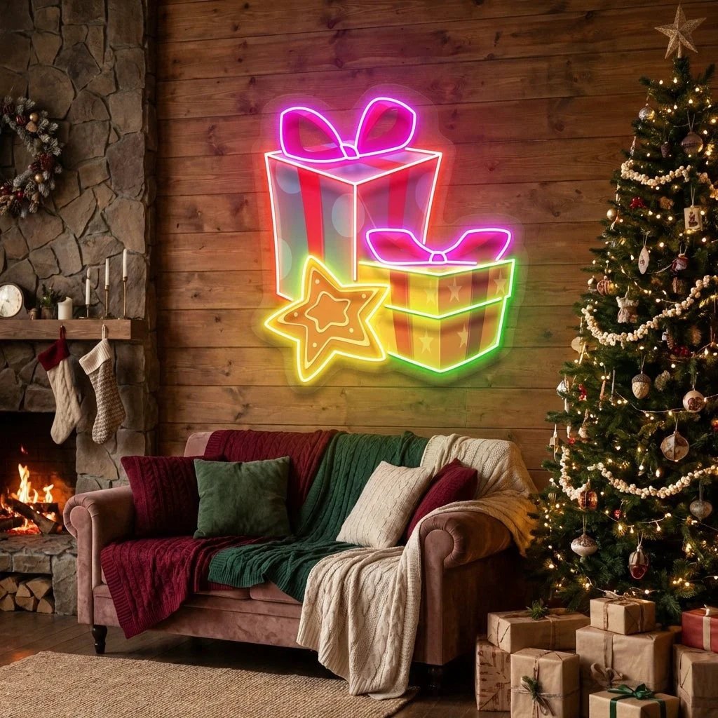 Colorful Christmas Gifts Art work Led Neon Sign Light