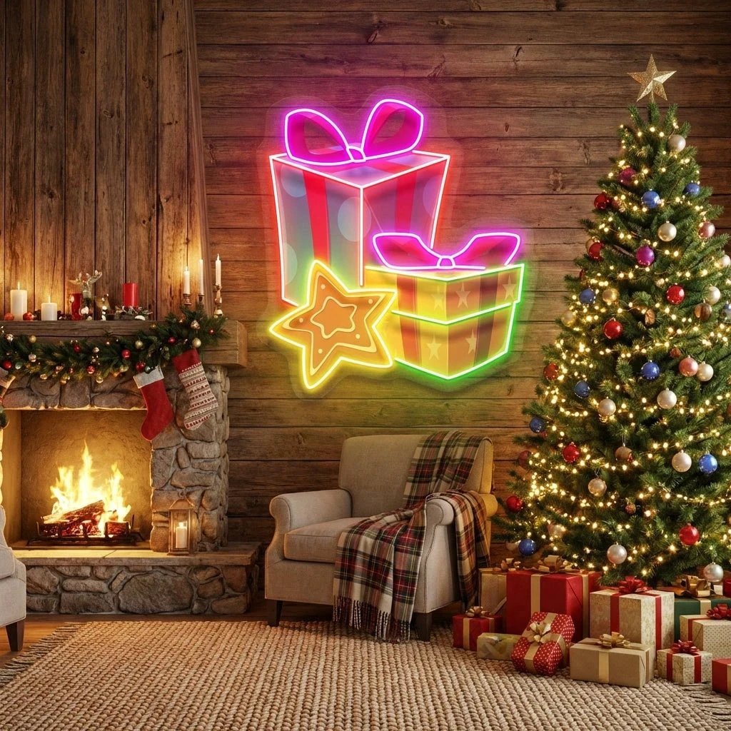 Colorful Christmas Gifts Art work Led Neon Sign Light
