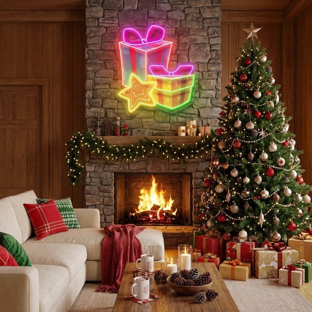 Colorful Christmas Gifts Art work Led Neon Sign Light