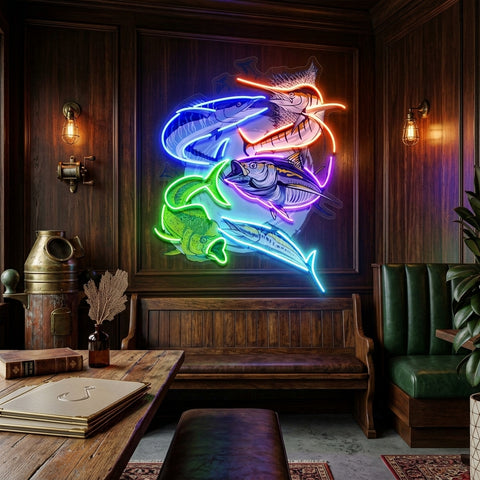Colorful Fishing LED Neon Sign Light Pop Art