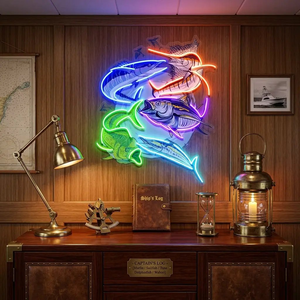 Colorful Fishing LED Neon Sign Light Pop Art