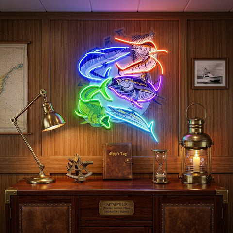Colorful Fishing LED Neon Sign Light Pop Art