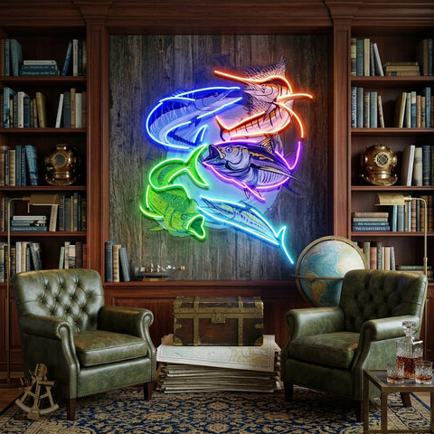 Colorful Fishing LED Neon Sign Light Pop Art