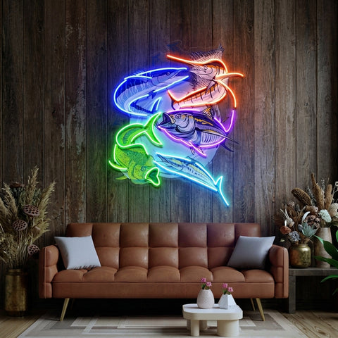 Colorful Fishing LED Neon Sign Light Pop Art