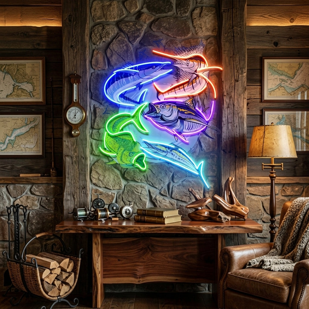 Colorful Fishing LED Neon Sign Light Pop Art