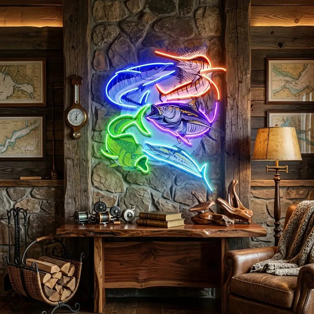 Colorful Fishing LED Neon Sign Light Pop Art