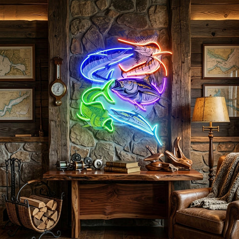 Colorful Fishing LED Neon Sign Light Pop Art