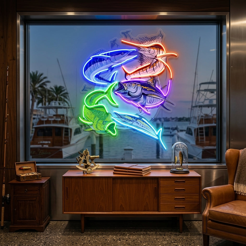 Colorful Fishing LED Neon Sign Light Pop Art