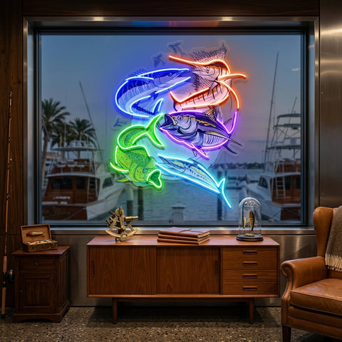 Colorful Fishing LED Neon Sign Light Pop Art