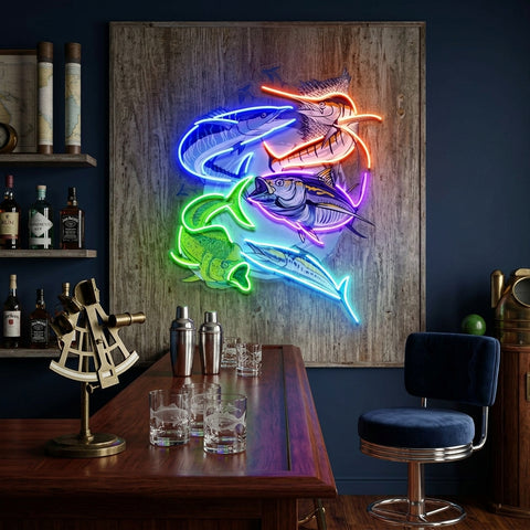 Colorful Fishing LED Neon Sign Light Pop Art