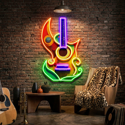 Colorful Guitar In Abstract Art LED Neon Sign Light Pop Art