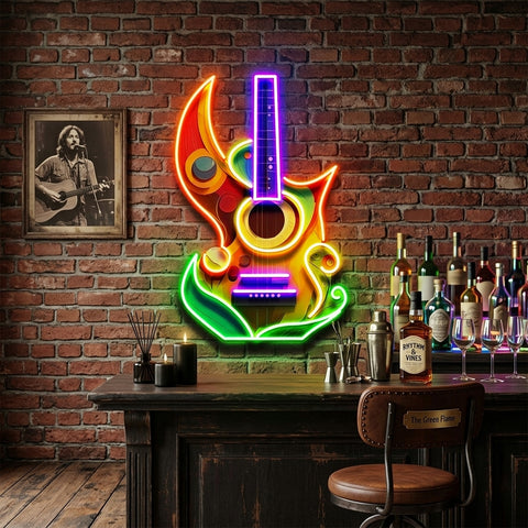 Colorful Guitar In Abstract Art LED Neon Sign Light Pop Art
