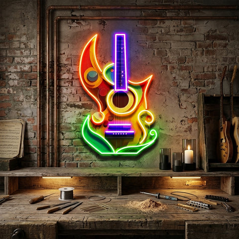 Colorful Guitar In Abstract Art LED Neon Sign Light Pop Art