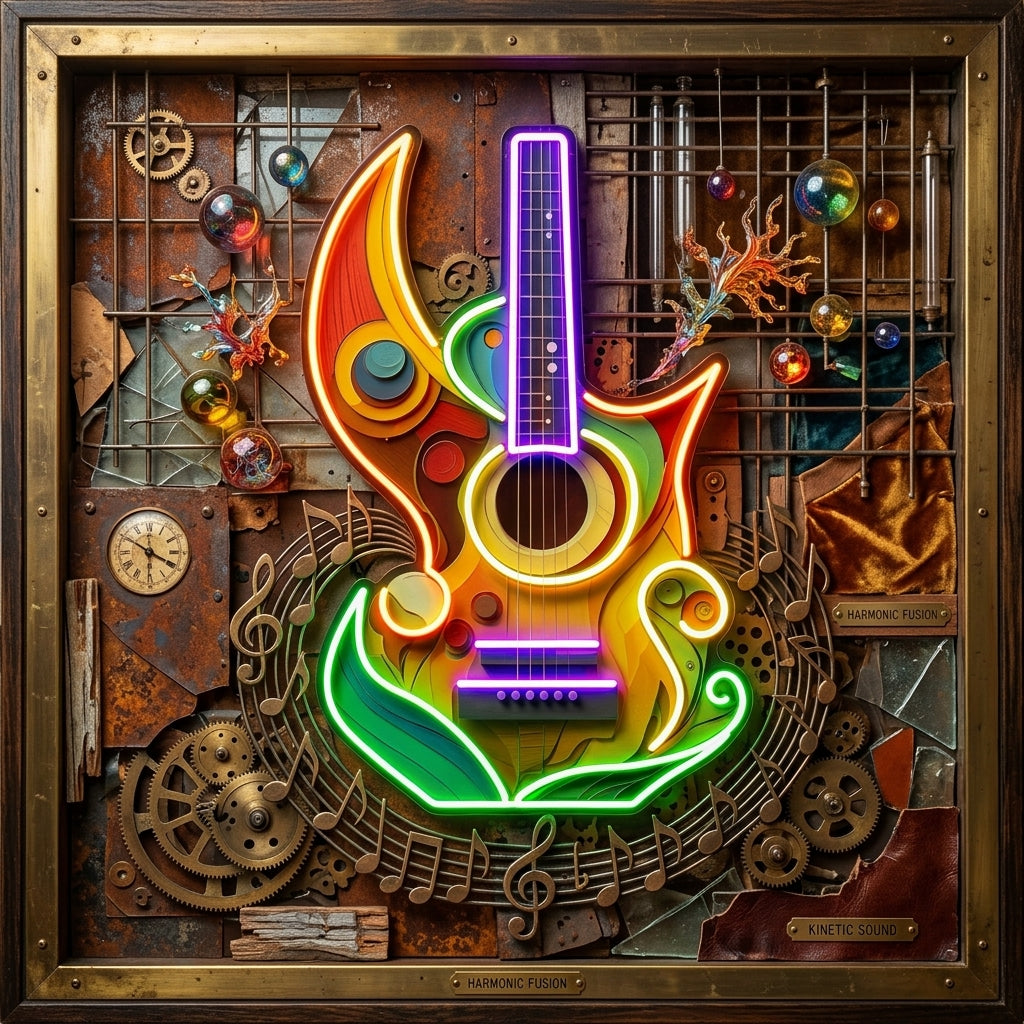 Colorful Guitar In Abstract Art LED Neon Sign Light Pop Art