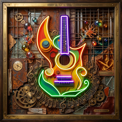 Colorful Guitar In Abstract Art LED Neon Sign Light Pop Art