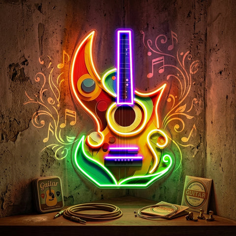 Colorful Guitar In Abstract Art LED Neon Sign Light Pop Art