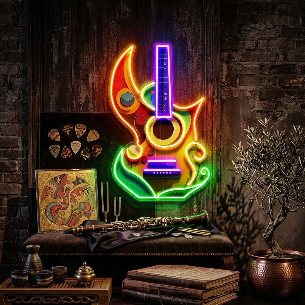 Colorful Guitar In Abstract Art LED Neon Sign Light Pop Art